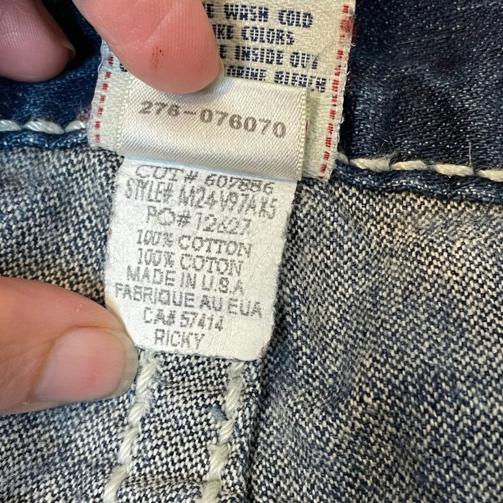 True Religion Mens Super T Straight Jeans Blue White Stitch Made in USA Size 34